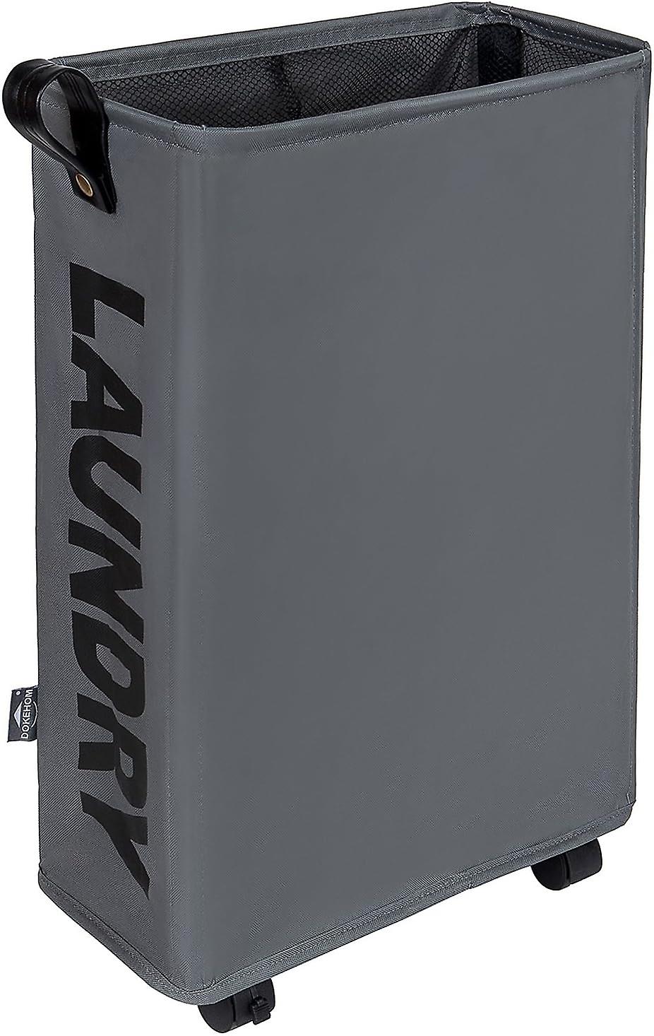 Foldable Corner Storage Bins, Collapsible Rolling Laundry Hamper (Dark Grey, Slim)
