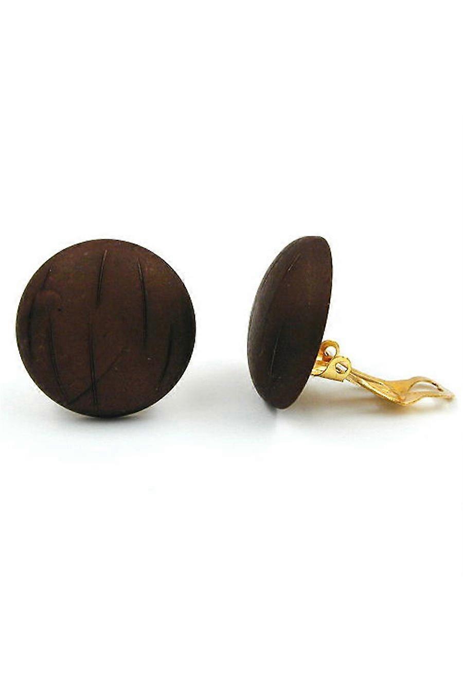 Clip-on Earring Round Brown - Gl00380
