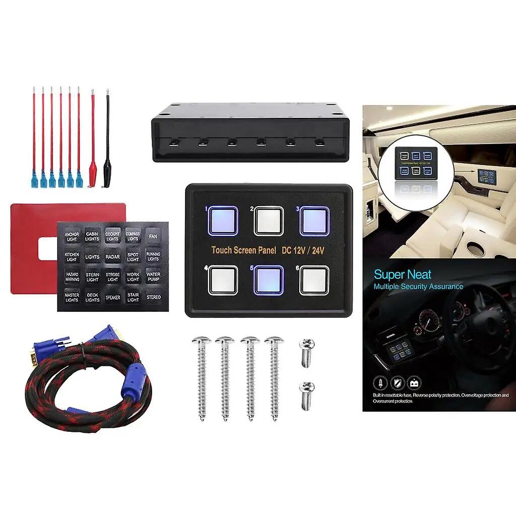 6 Gang Switch Panel LED Touch Control Panel Box for Car Marine Boat Caravan~7563
