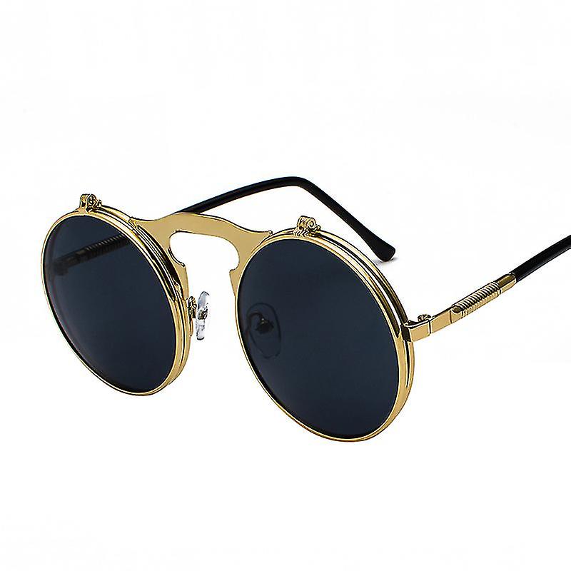 Retro Metal Steampunk Flip Sunglasses Round Frame Flip Sunglasses Men's And Women's Trendy Glasses