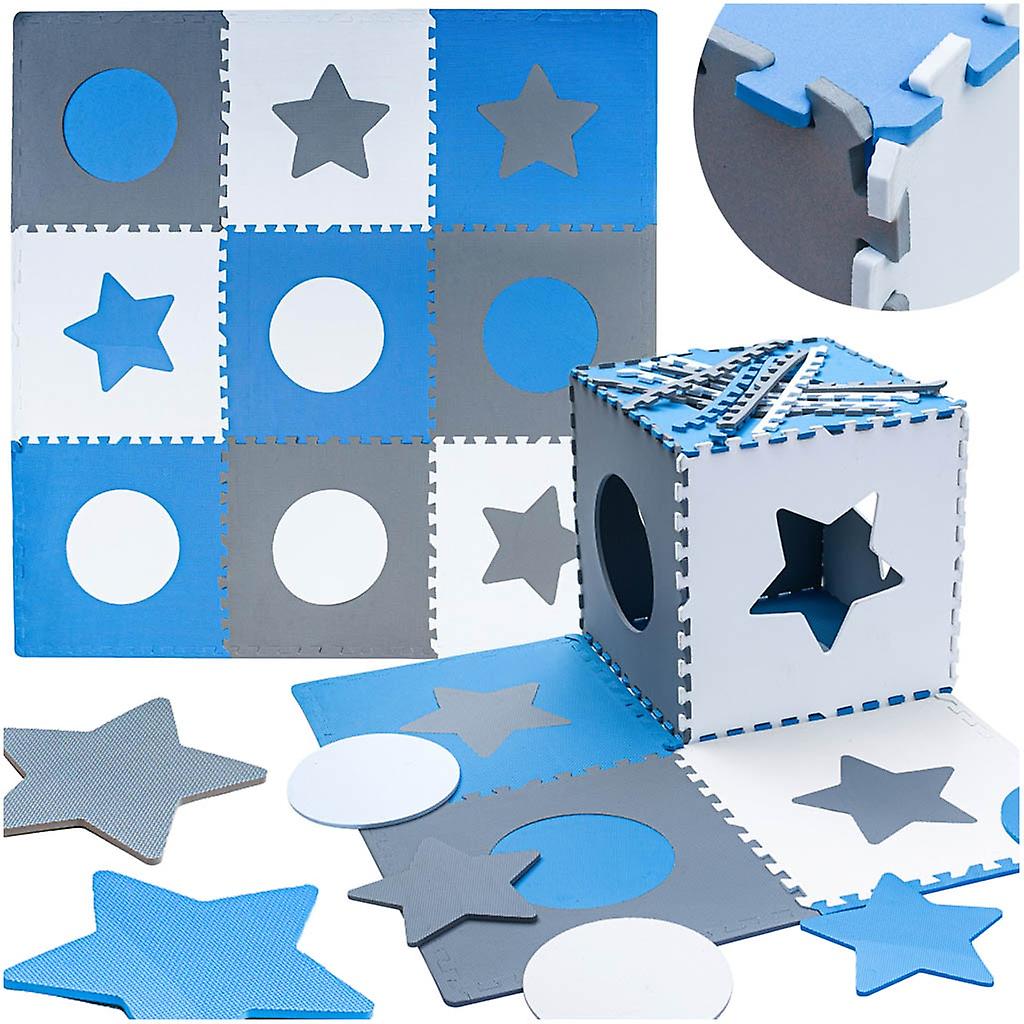 Foam puzzle mat for children 180x180cm 9 pieces grey-blue