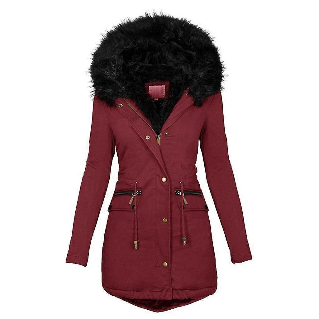 Women's Slim Fur Collar Hooded Long Jacket