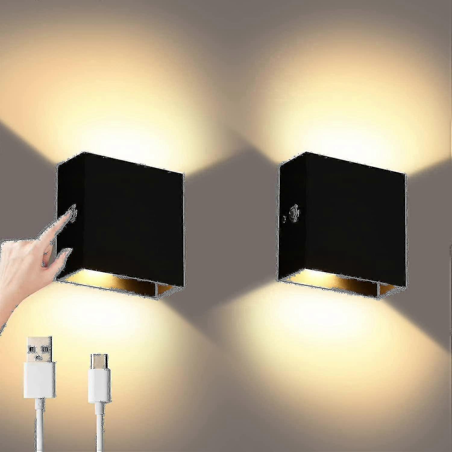 2pcs Wall Lights Dimmable, Rechargeable Wall Light Touch Up Down W (WS)