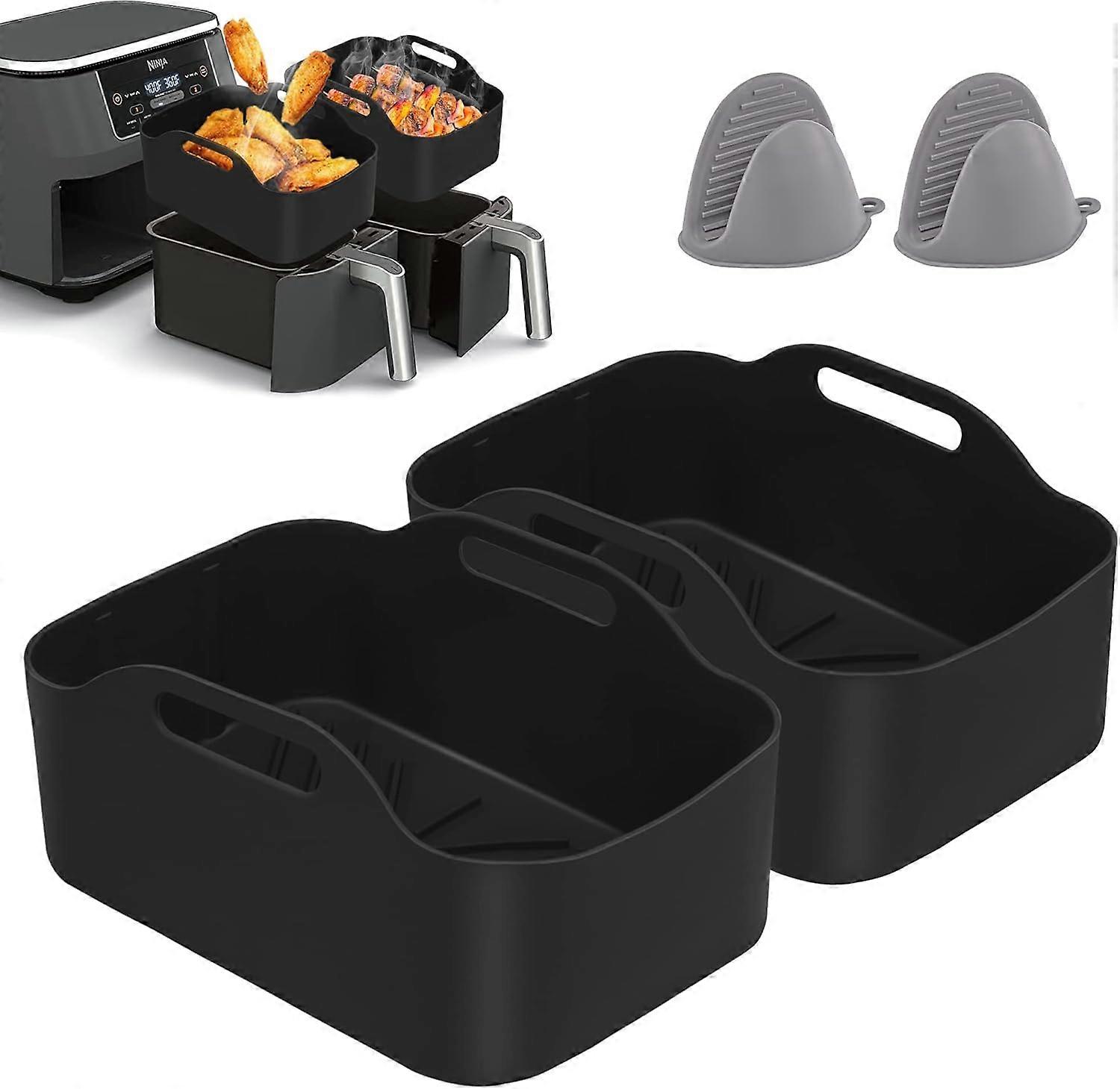 Pentola in silicone da 2 pezzi per friggitrice ad aria doppia, fodere per friggitrice ad aria in silicone, doppia friggitrice ad aria, cestello per friggitrice ad aria in silicone, griglia per friggitrice ad aria