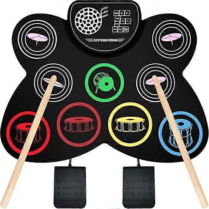 Kids Electric Drum Set, 7 Tones, Electronic Drum Pads with Sticks and Headphone Jack, Beginner Roll-