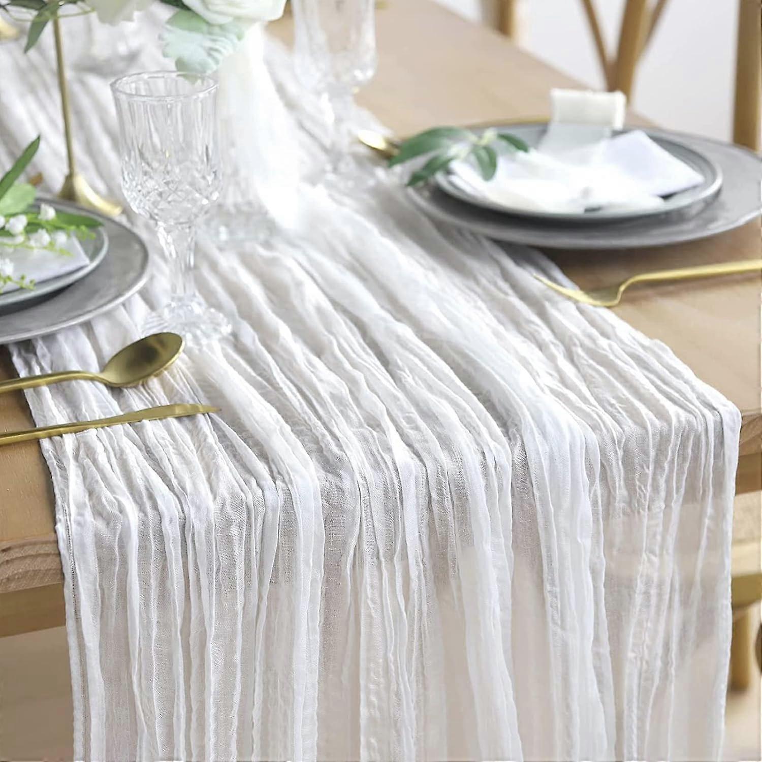 Cheesecloth Table Runner, Table Runner for Event, Wedding Decor, Christmas, Beige, 90300CM, White
