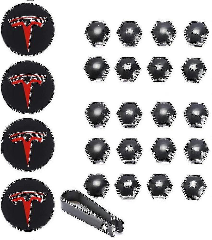 Tesla Modell 3 Ysx Hjuldeksel Sett Senter Cap Hjul Lug Mutter Caps Svart Rød Hvit Grå W / 4 Senter Caps 20 Lug Mutter Caps