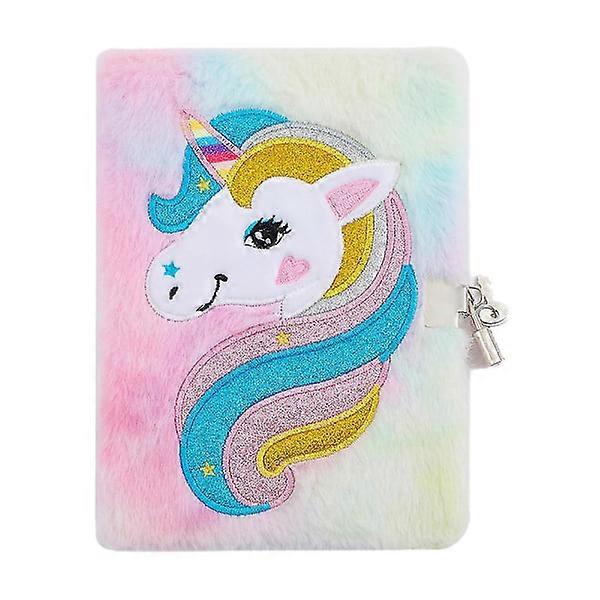Girls Kids Unicorn Secret Diary with Lock and Key Fuzzy Plush Journal Notebook Christmas Gift