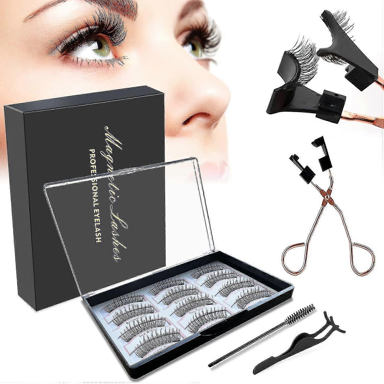 3D Magnetic False Eyelashes Set with Tweezers - Natural Looking Artificial Eyelashes