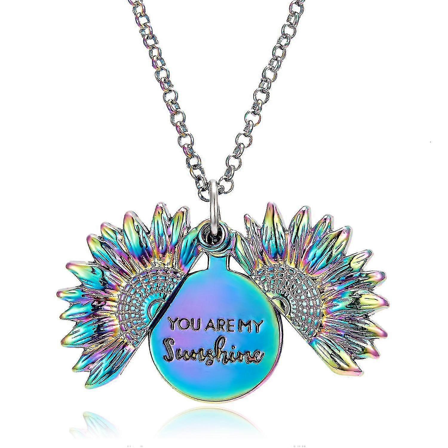 You Are My Sunshine Necklace,vintage Creative Alloy Necklace, Personalized Openable Sunflower Pendant, Double-sided