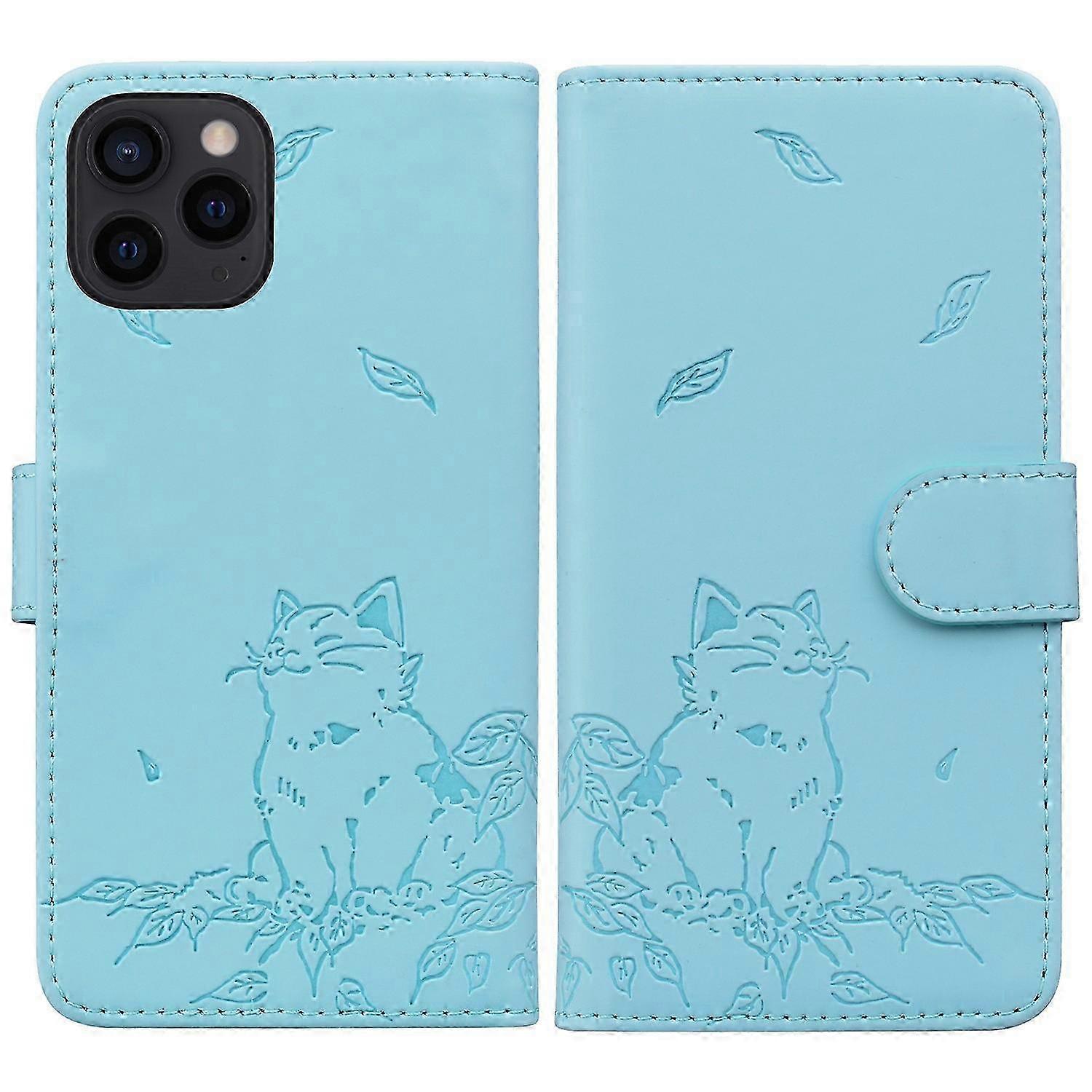 For iPhone 14 Pro Max Case Wallet Cat Pattern Imprinted Leather Phone Cover - Green