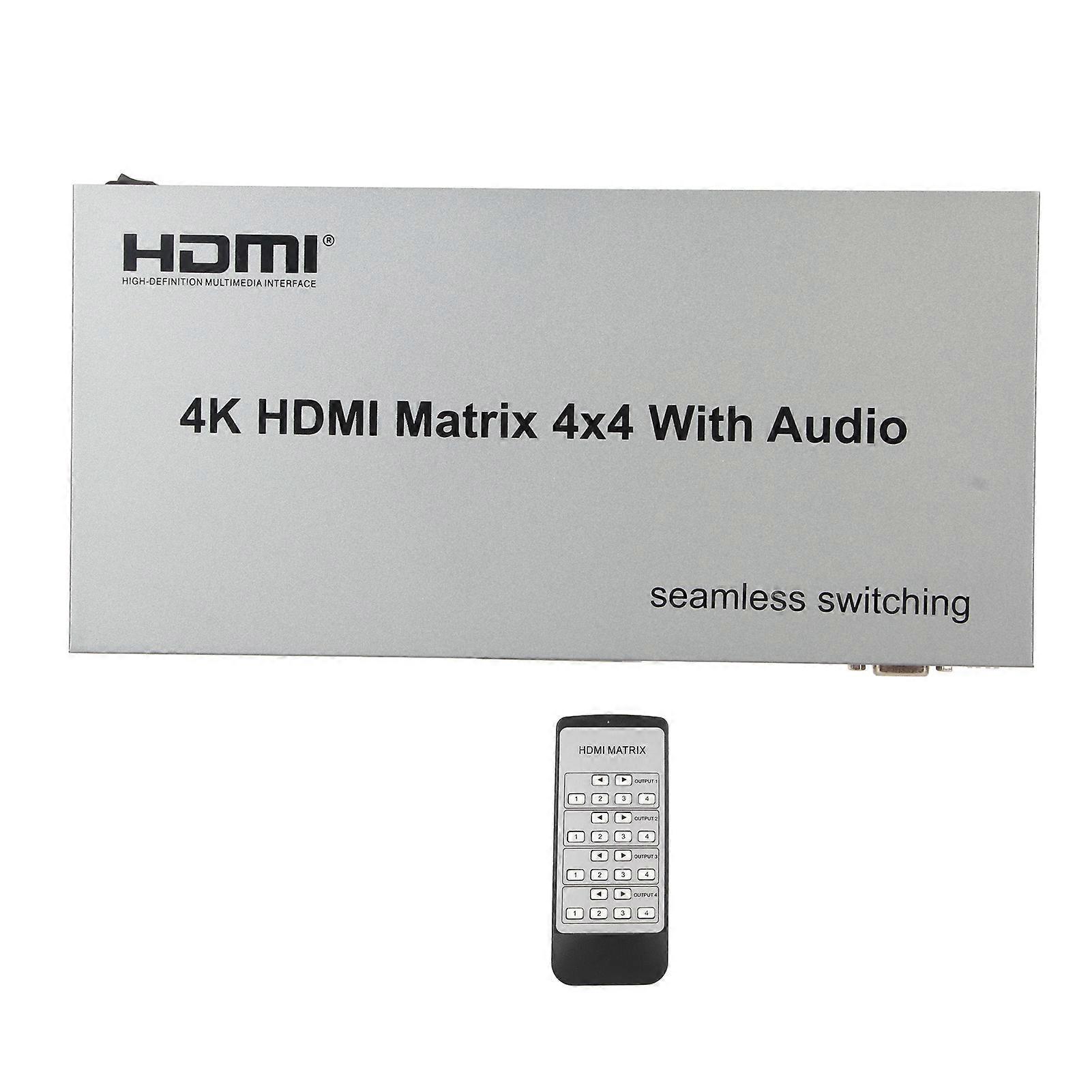 HD Multimedia Interface Switch 4 in 4 Out 4K 30Hz Video Switcher Splitter with Sound Extractor for PC Projector 100240V UK Plug