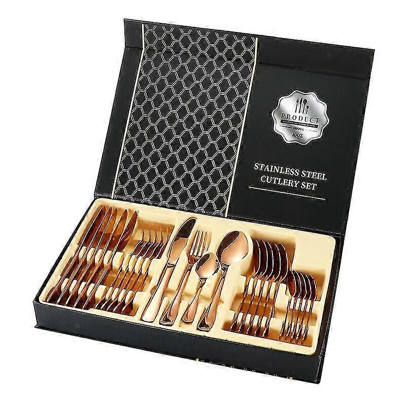 مجموعة أدوات مائدة من الفولاذ المقاوم للصدأ من الذهب ، ملعقة ، مجموعة أدوات مطبخ سكين وشوكة ل 6 أشخاص مع صندوق هدايا / 24 قطعة
