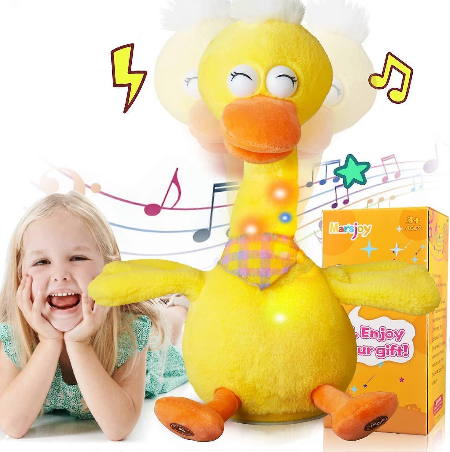13" Talking Dancing Duck, Repeating What You Say Mimicking Recording Plush Baby Toy Musical English Song Singing Talking Glowing Animated Twisting Gif