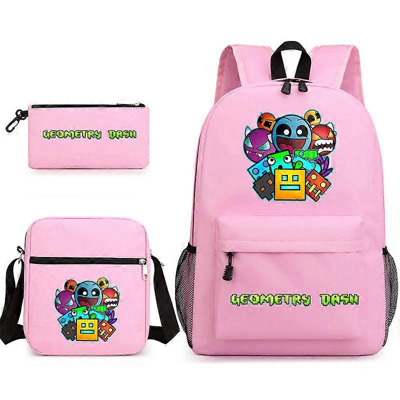 Geometry Dash School Bag Backpack Pencil Case Shoulder Bag Three-piece Set _13