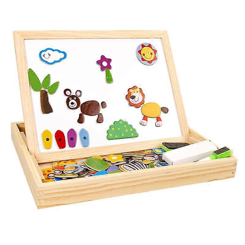 Double-Sided Writing Board Magnetic Jigsaw Puzzles Set Multifunctional Wooden Drawing Boards Educational Puzzle Game For Kids (Forest Animals)