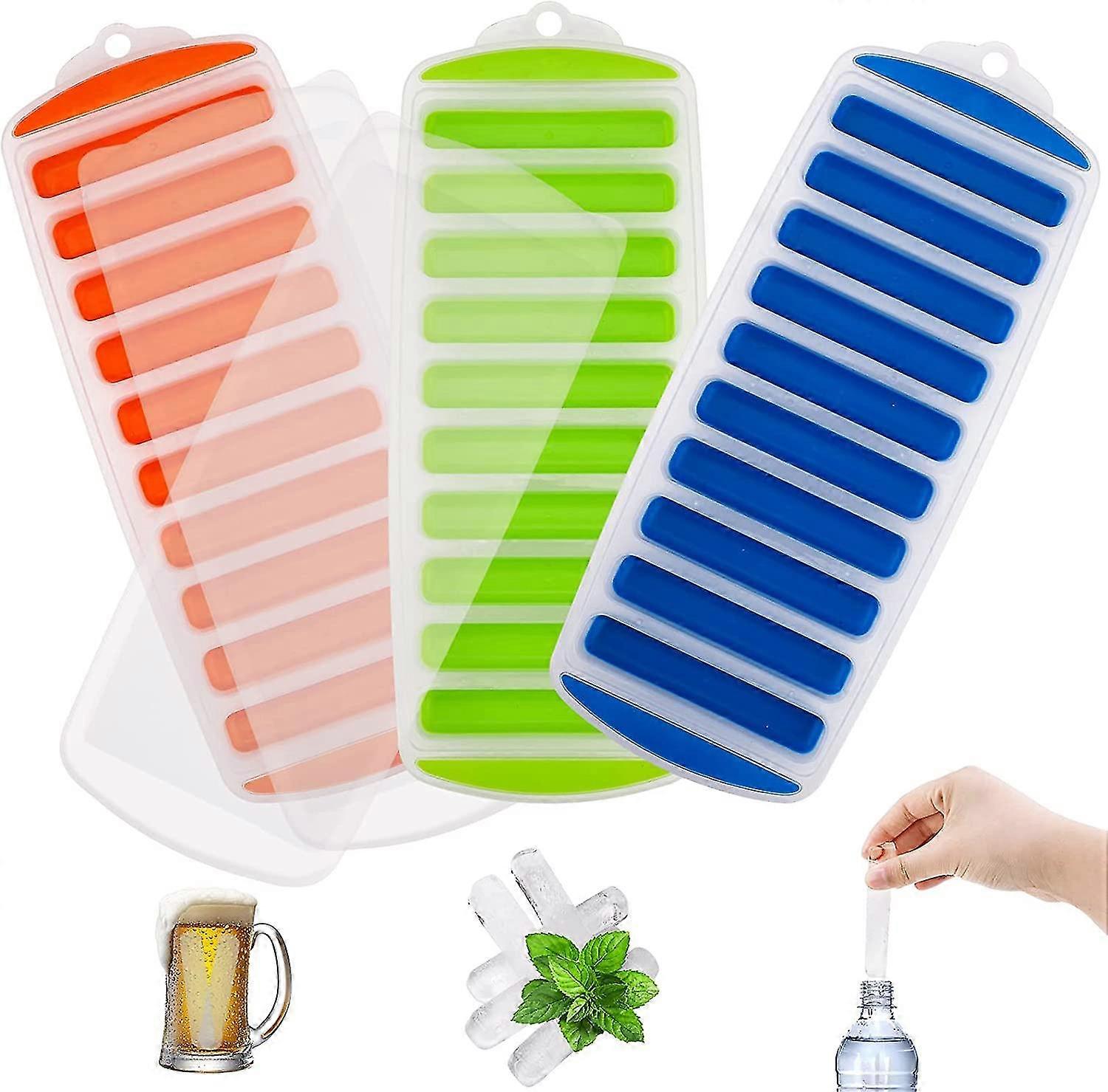 3 Pieces Ice Cube Tray, Bottle Ice Stick Trays Bottom Silicone Easy Release Reusable Ice Cube With No-spill Removable Lid Ideal For Sports Drinks And