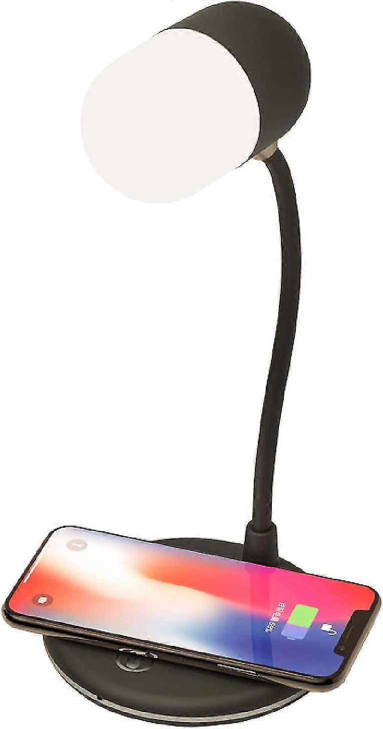 led skrivebord lampe med qi trådløs smart lader, hjemme kontor nattbord lys lampe. Bluetooth tilkoblet høyttaler, 3 lysfarge endre modus A