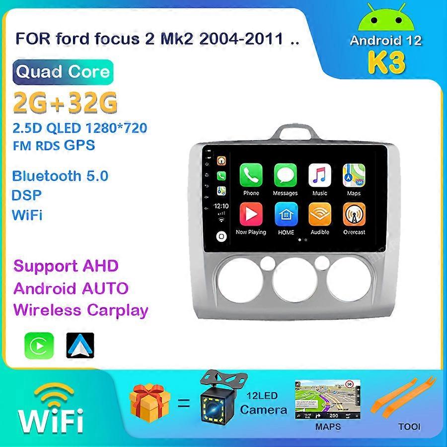 9inch Android 12 Car Radio Dvd Player Carplay For ford focus EXI MT 2 3 Mk2 2004 2005 2006 2007 -2011 2Din GPS Multimedia Player