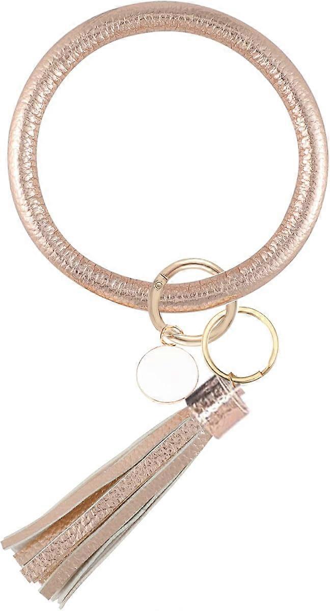 Large Circle Key Ring Leather Tassel Bracelet Holder Keychain
