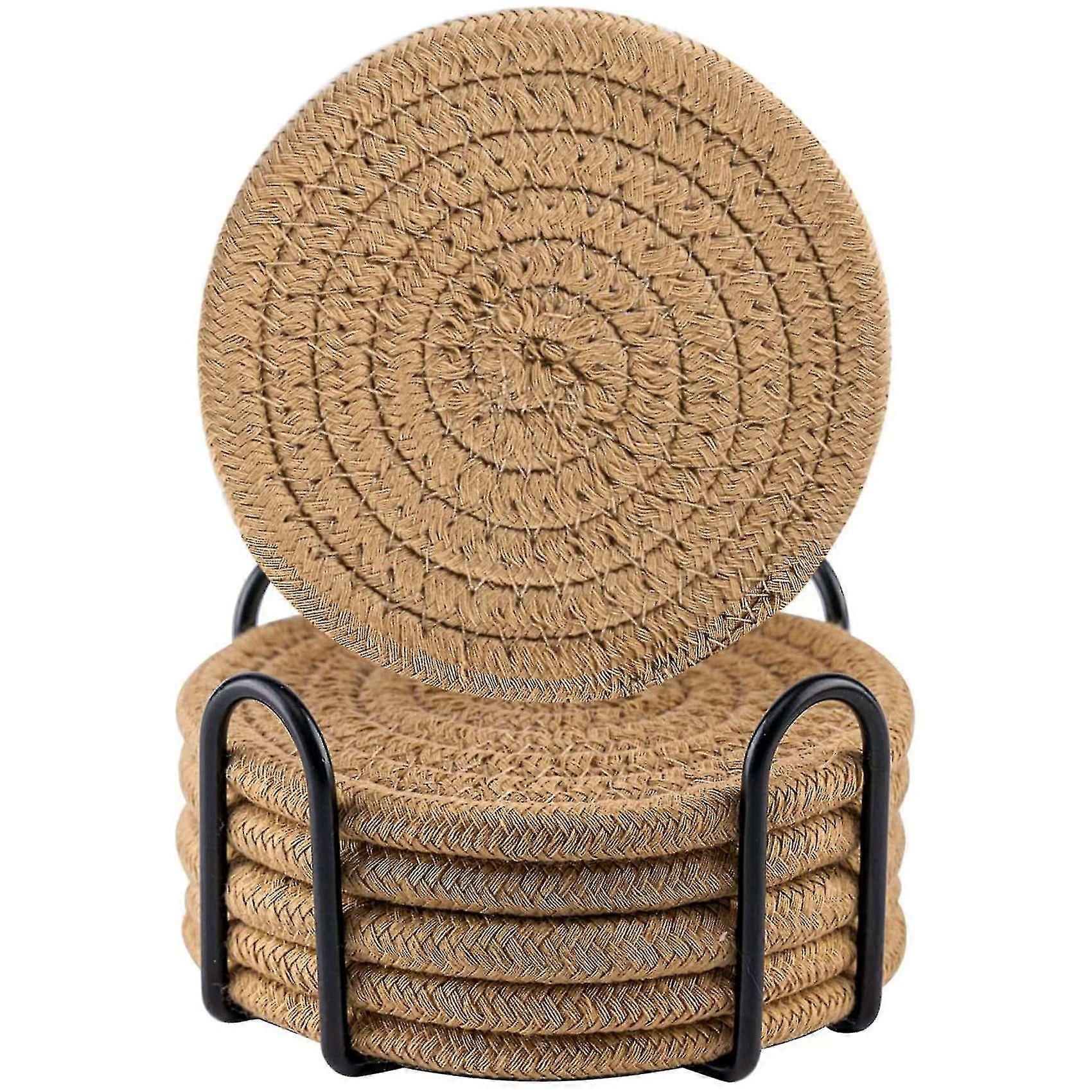 Coaster With Stand Compatible With Table Protection Absorbent Hand-woven Coaster