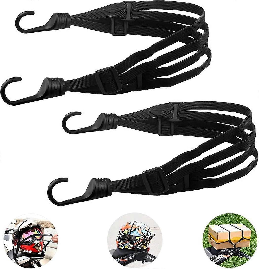 Bungee Luggage Strap with 2pcs Double Hooks, Adjustable Bungee Cord Bungee Strap, Black Nylon Bungee Cords for Bicycle Motorcycle Helmet Luggage Troll