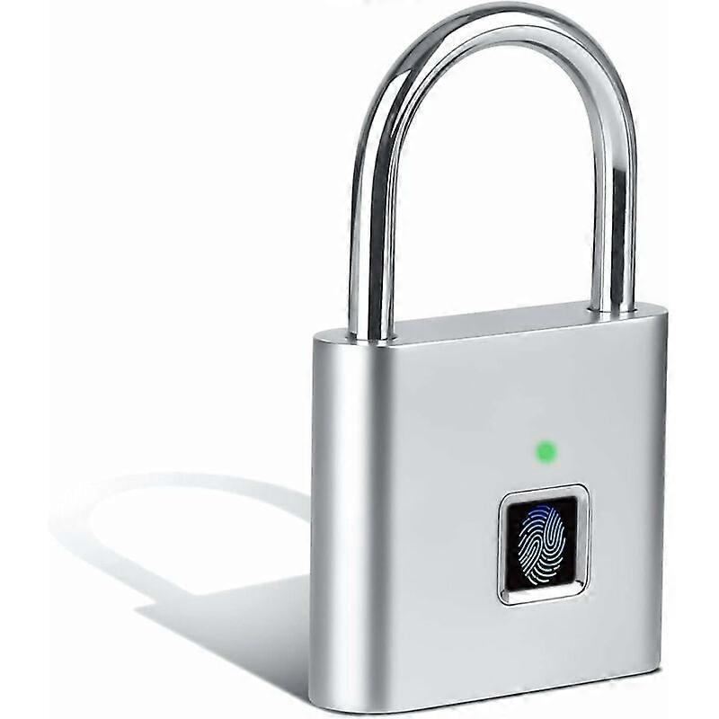 Smart Fingerprint Padlock, Silver with USB Charging Function, for Locker, Suitcase (Silver, 43X67mm)