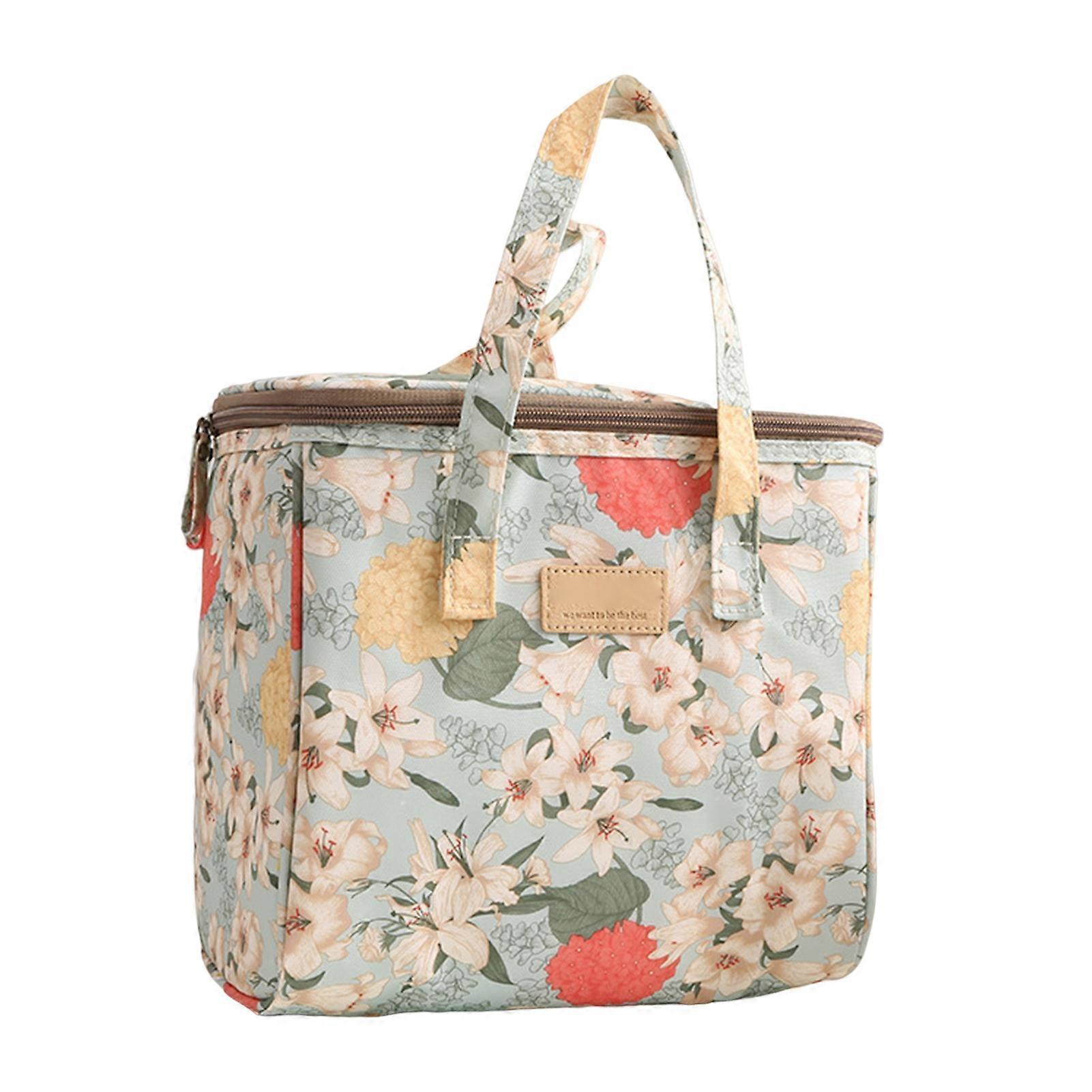 Insulated Picnic Bag with Handle Zipper Top Reusable Canvas Bag Multifunctional Cooler Bag Picnic Hiking Food Thermal Insulated Bag Outdoor Travel Sup