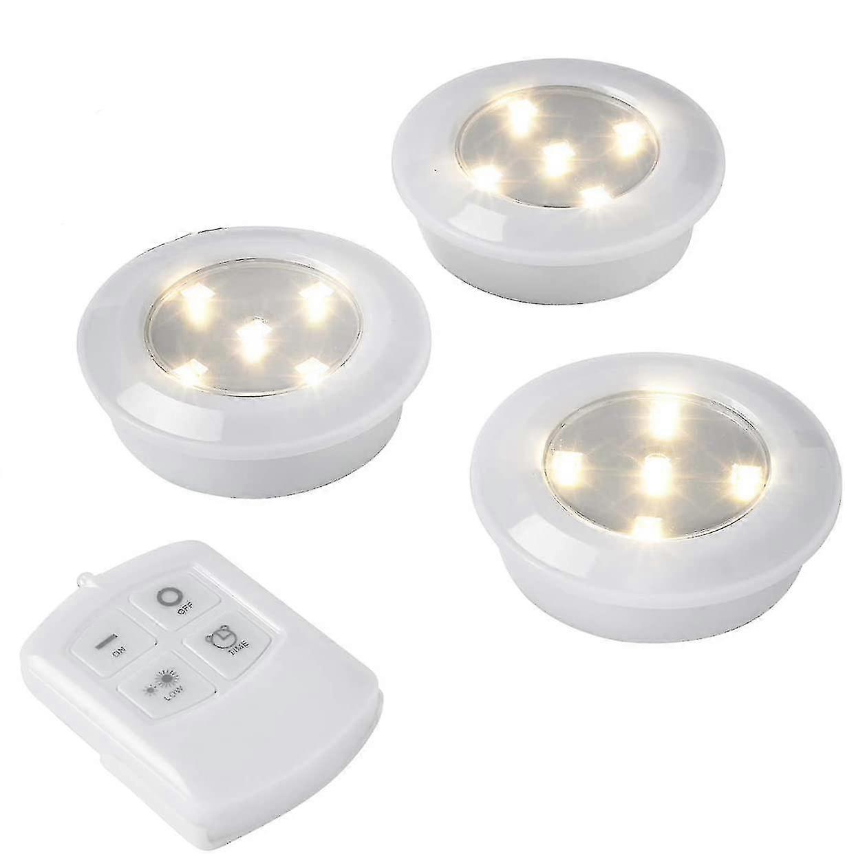 Set Of 4 Led Push Light Under-cabinet Light Warm White With Remote
