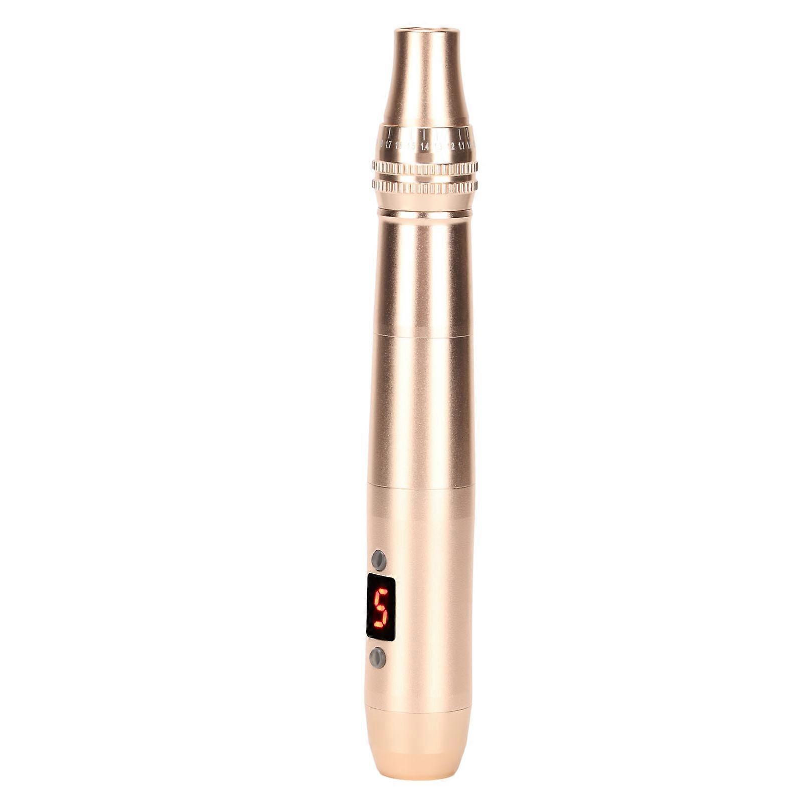 Electric Micro Needle Pen Handheld Rechargeable 5 Gears Beauty Machine with Red Blue Light Gold 100240V US Plug