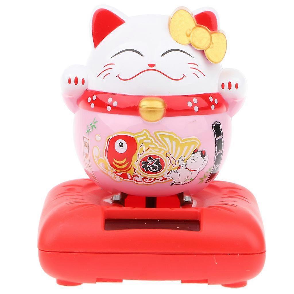 Cartoon Solar Powered Lucky Cat Figurine - Nodding Dancing Bobbing Animal Model for Good Health & Fortune Toy Home Decor #C1