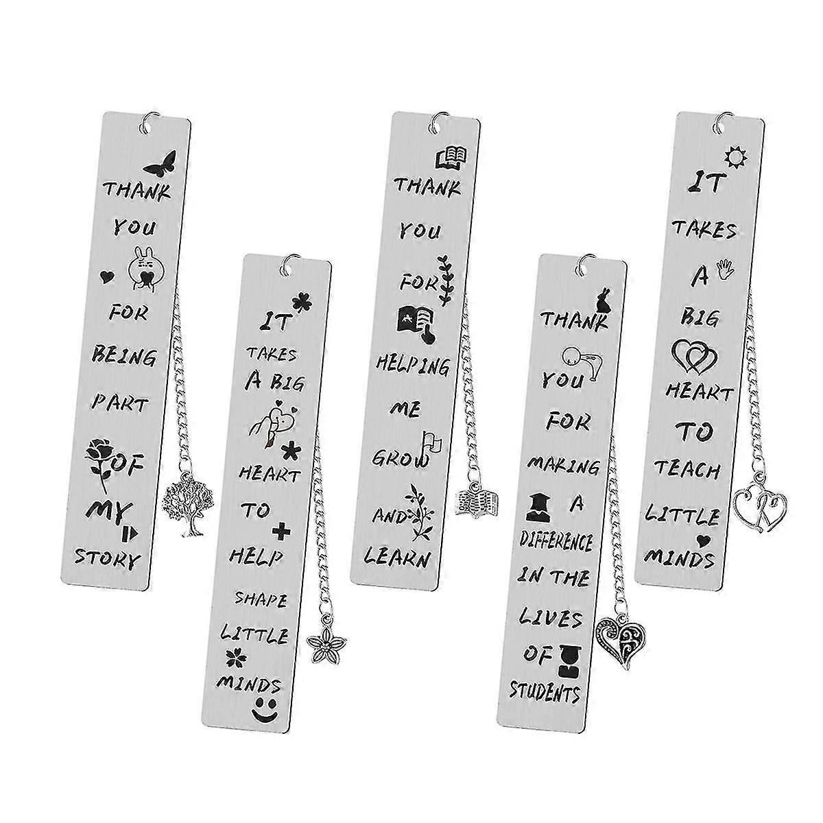 5pcs Lehrer Lesezeichen Metall Lehrer Wertschätzung Lesezeichen Danke Geschenk mit Anhängern Classic