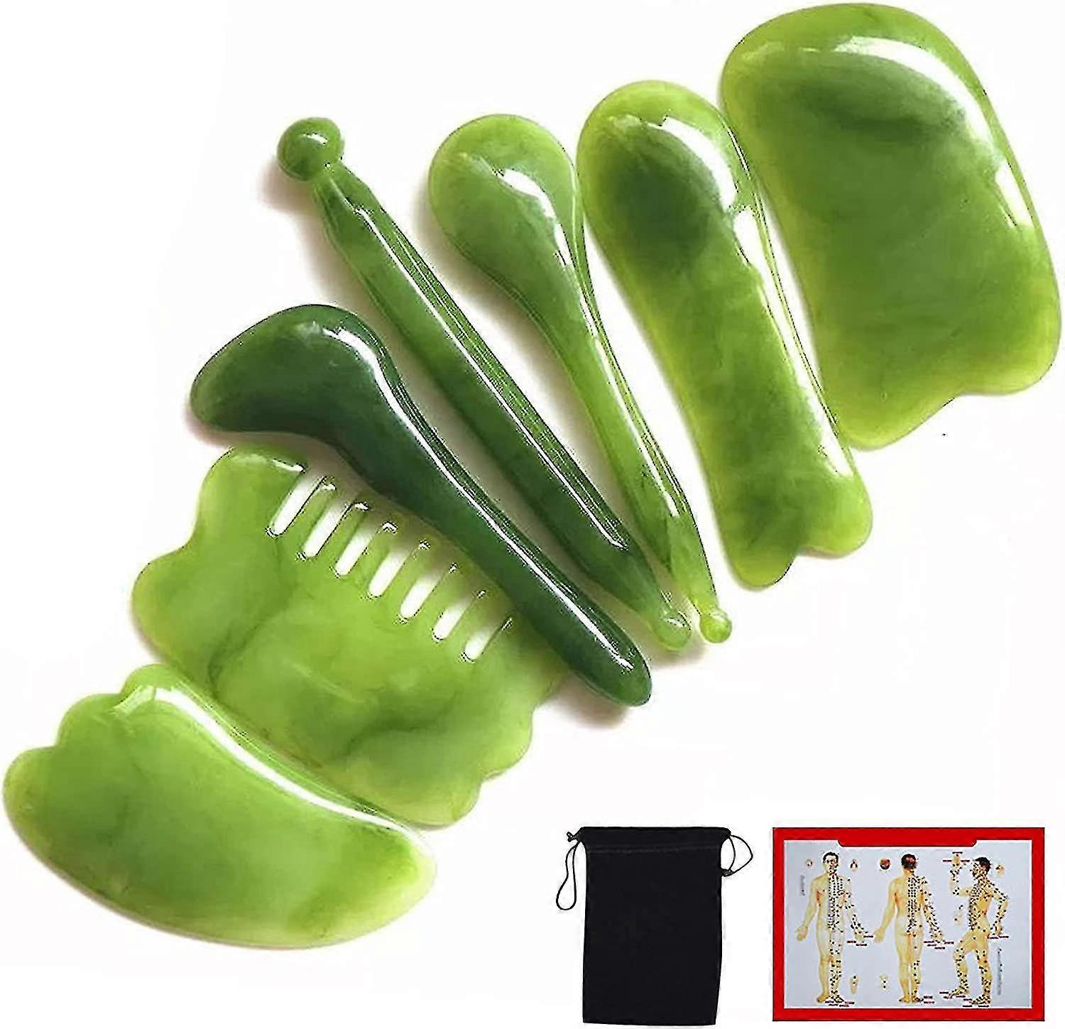 7 kusů Gua Sha Facial Tool Kit, přírodní pryskyřice Gua Sha Scraping Board, Gua Sha masážní nástroj