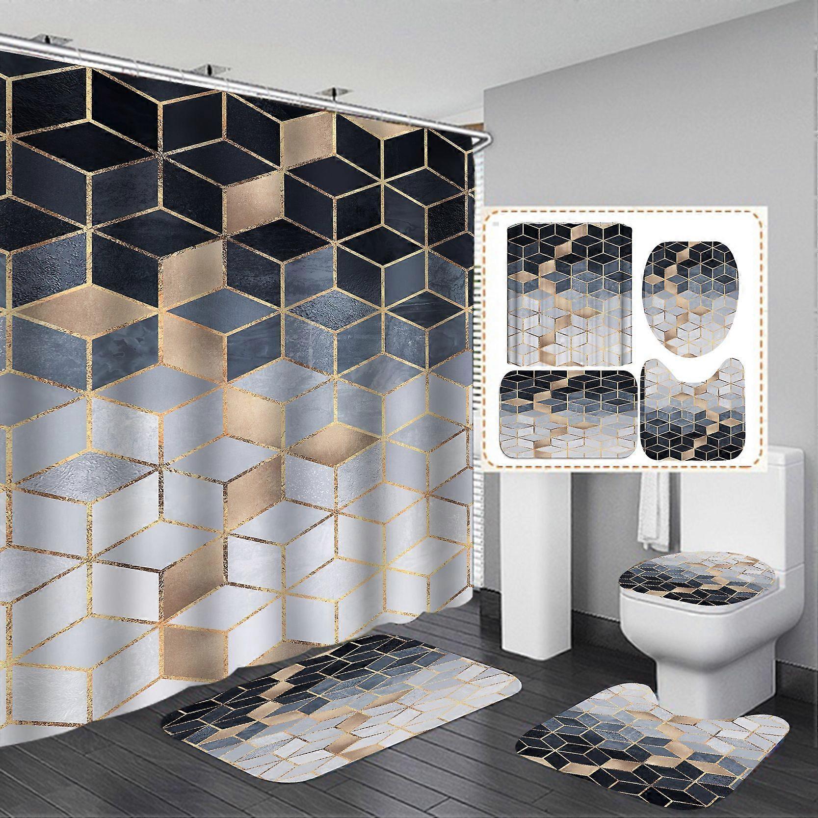 Shower Curtain+Bath Mat Set (Style 3)