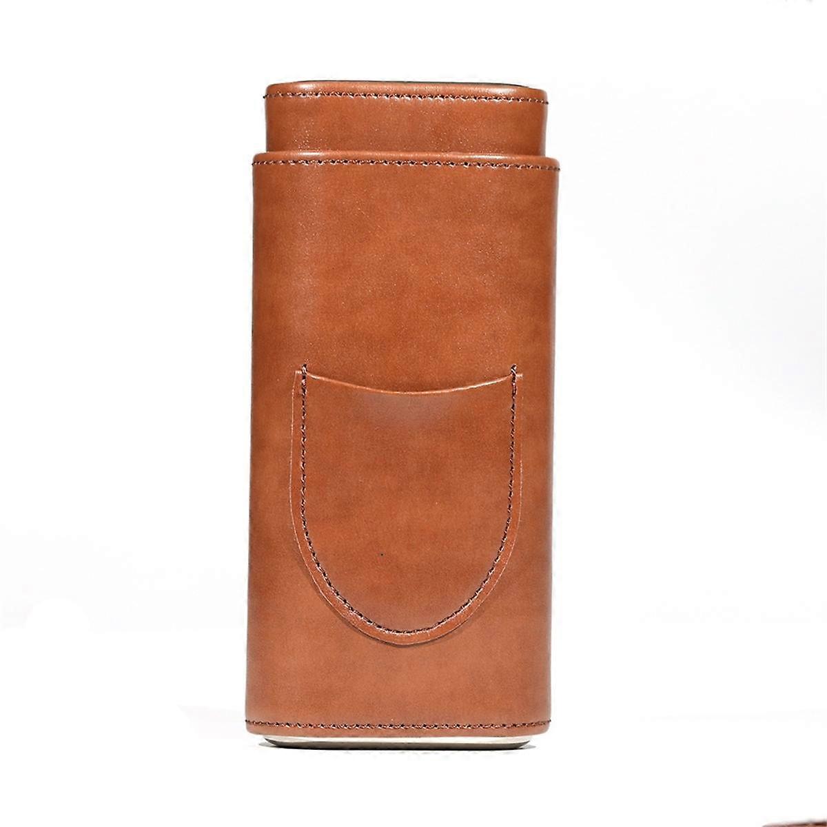 Zigarrenetui Drei-Finger Tragbarer Zigarrenhumidor PU-Leder-Kofferbox, Braun