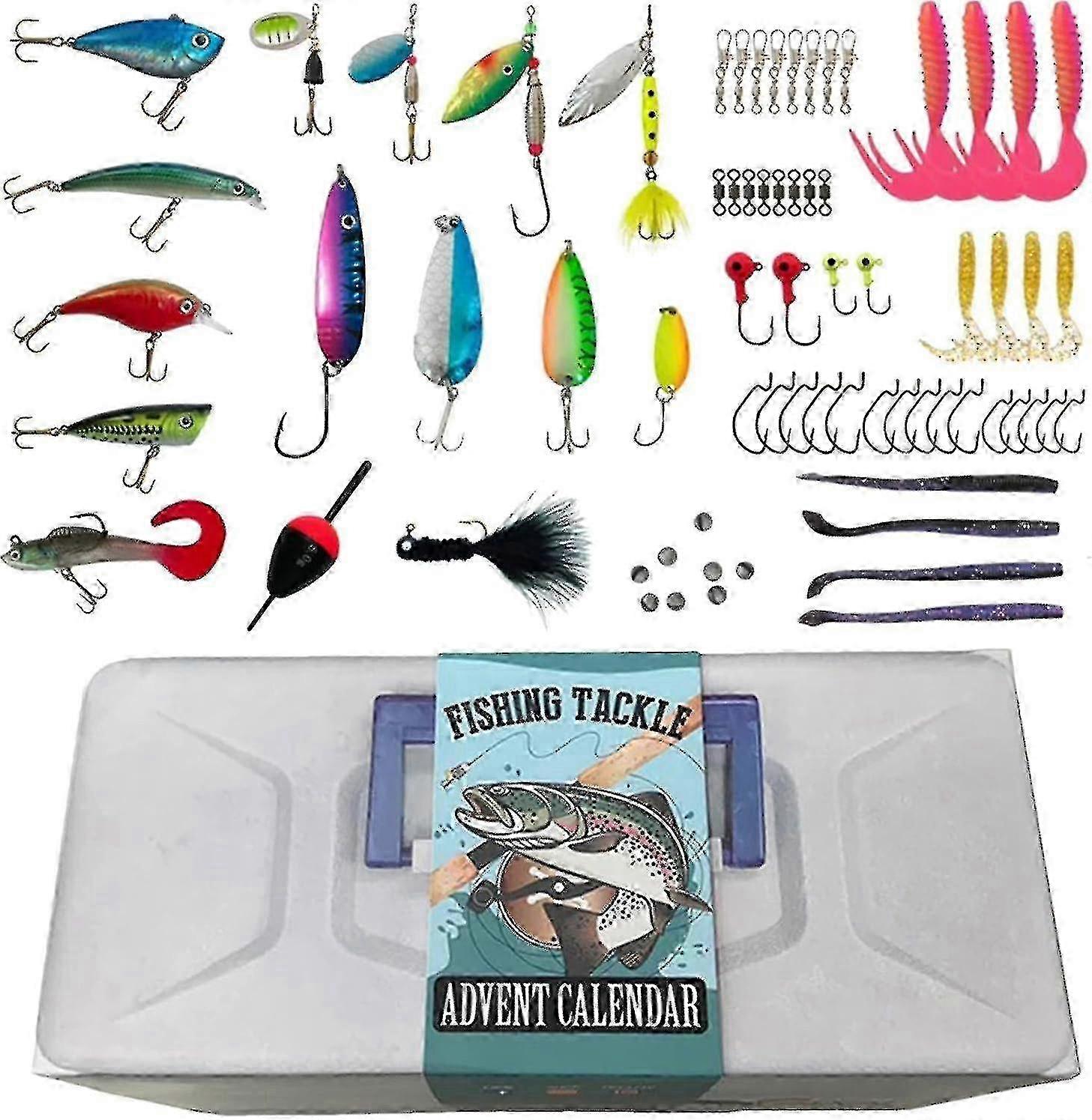 2024 Advent Calendar Fishing, Christmas Countdown 24 Days Fishing Lures Set Christmas Surprise Gift Advent Calendar For Men-ycw