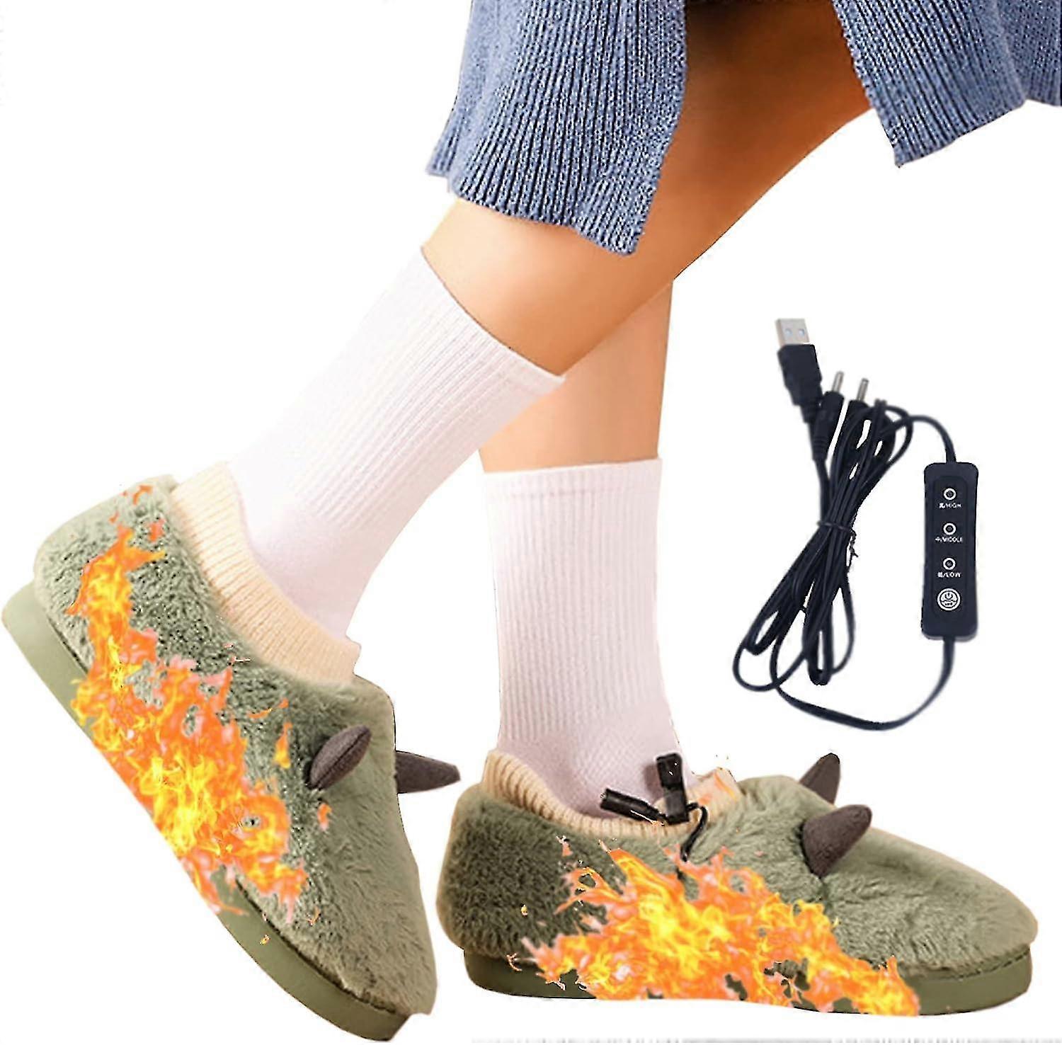 נעלי בית מחוממות USB חשמליות אביזרי חום חורף רחיץ קטיפה מתכווננת טמפרטורה מתכווננת מחממי רגליים