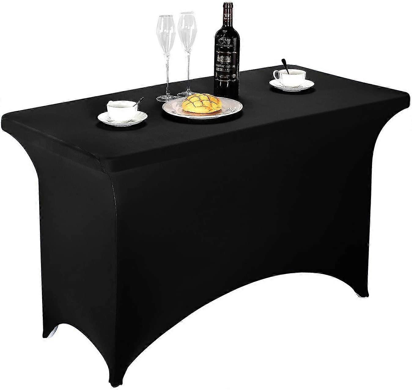 1 Pack Spandex Fitted Stretch Tablecloth Rectangular Training Stretch Table Cover For Banquet Black 4FT