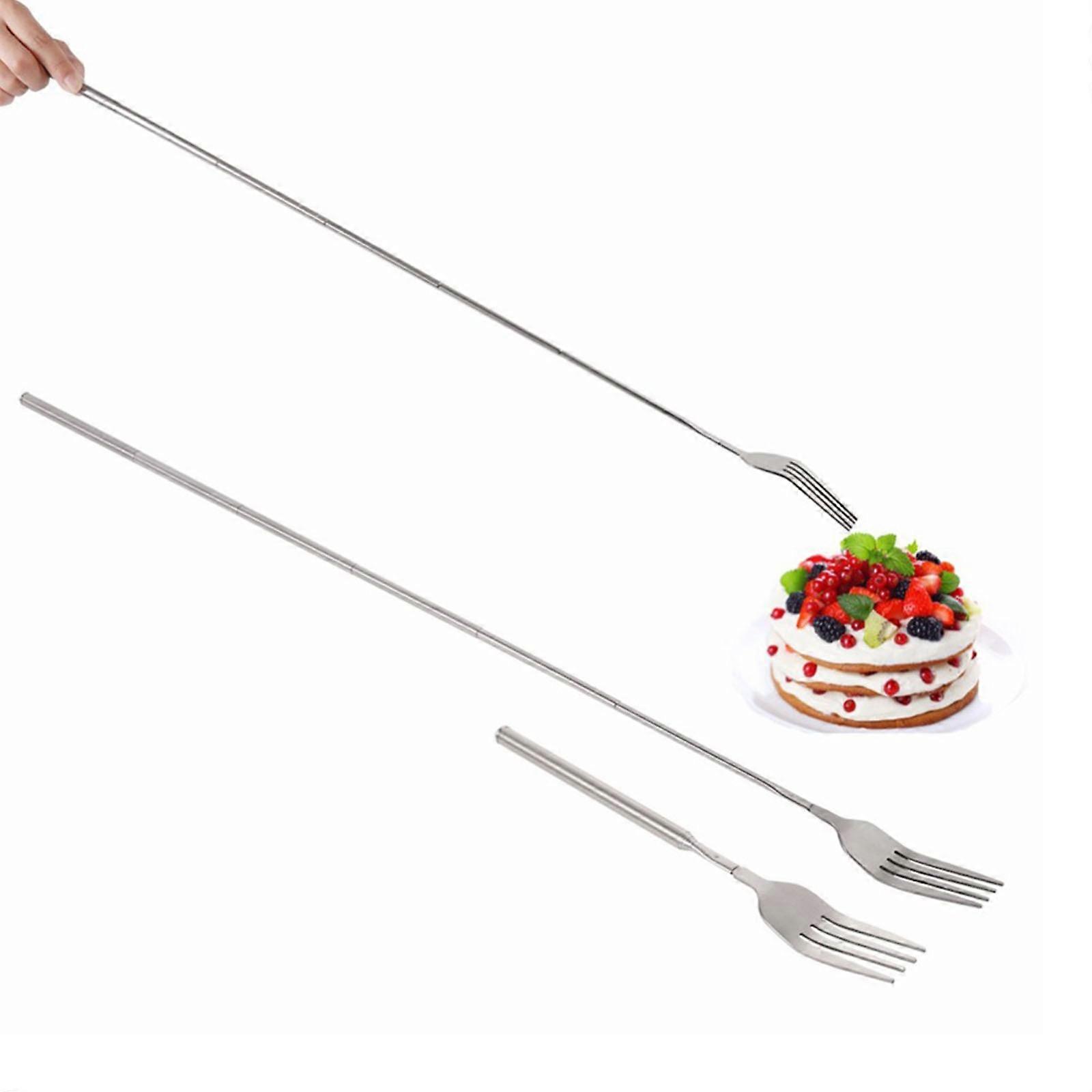 Extendable Long Handle Fork, Stainless Steel Telescopic Long Handle Fork, Extendable Long Handle Fork BBQ Dinner Fruit Dessert For Barbecue Tableware