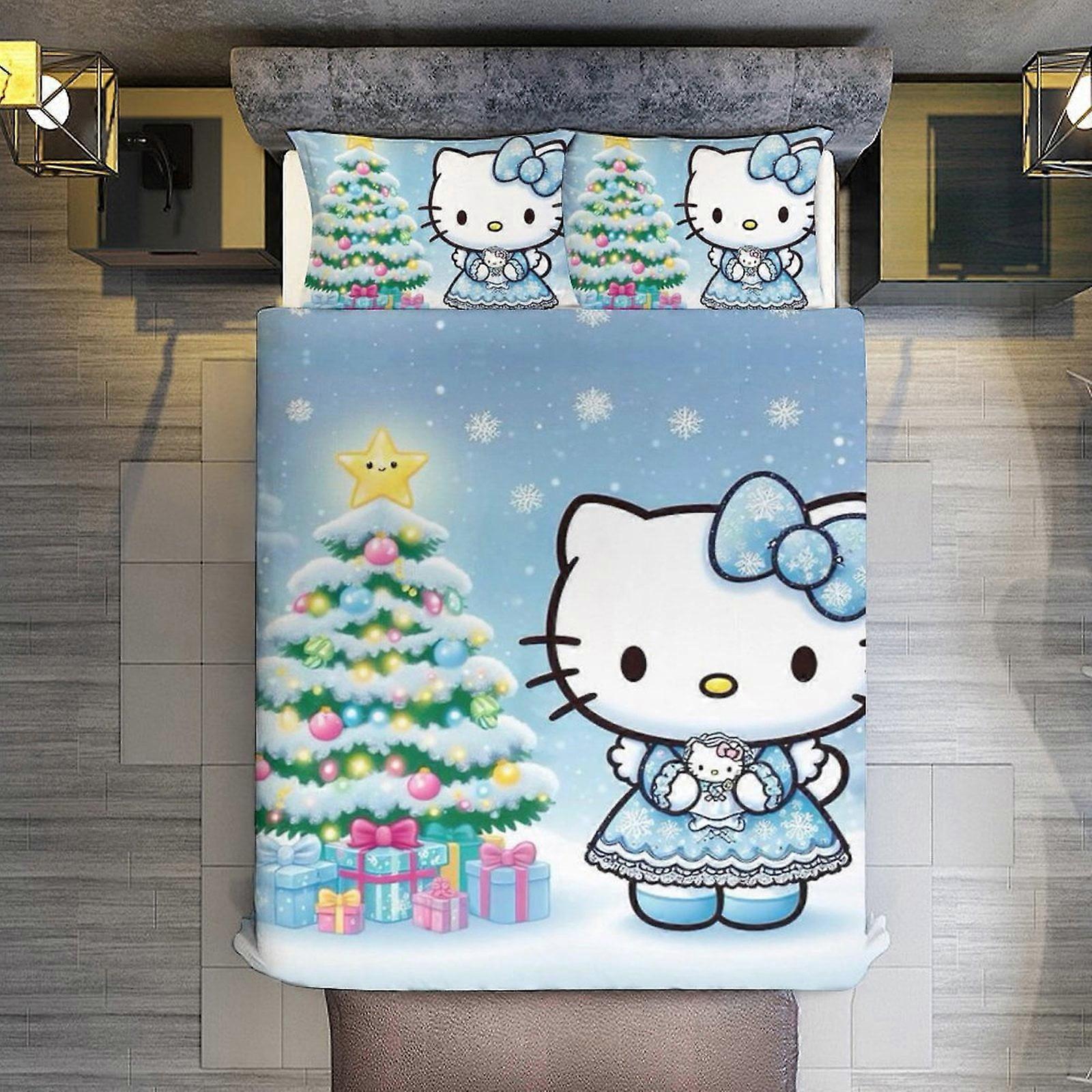 Bedding set WY115 Hello Kitty 3 Pieces Duvet Cover Set Full Size Super Soft Fade Resistant Microfiber 1 Cover with Zipper and 2 Pillowcases ZA115