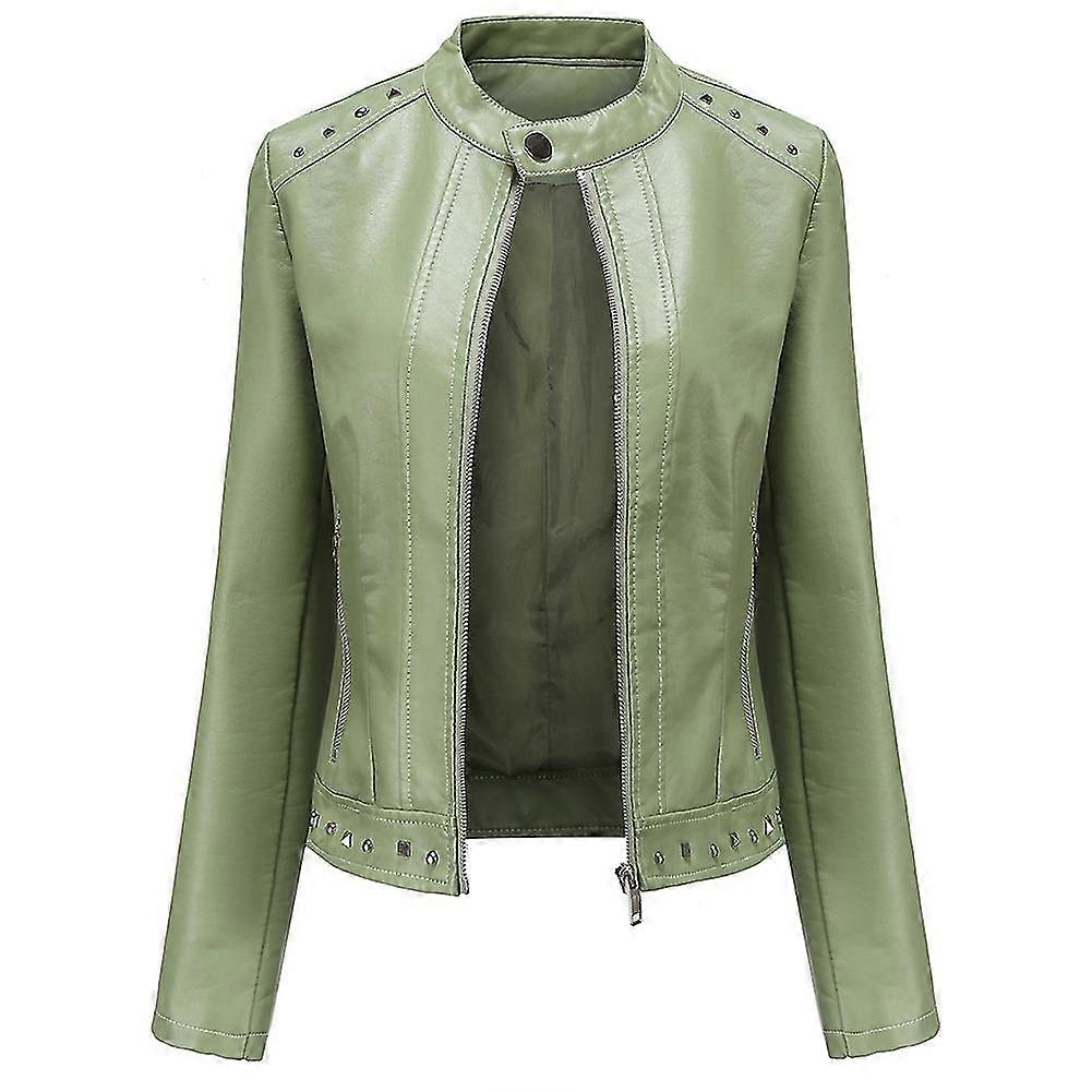 Kvinners Solid Color Stand Collar Stud Slim Fit Beskåret zip skinnjakke