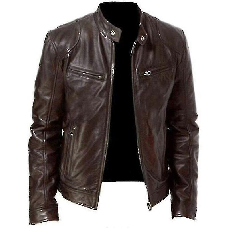 Men Faux Leather Biker Motorcycle Jacket Zip