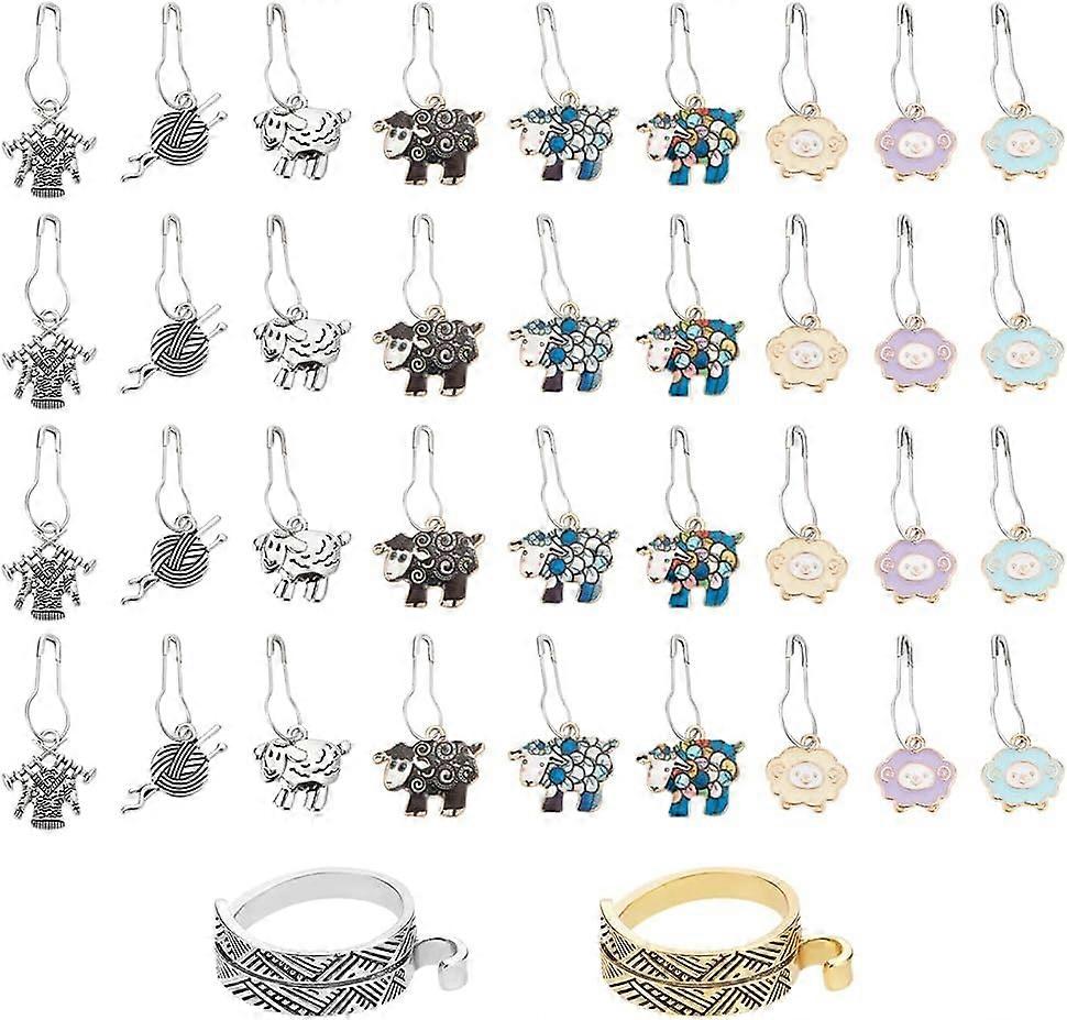 Sheep Theme DIY Knitting Tool Sets including Alloy Wrapped Cuff Ring Alloy Enamel Pendant Stitch Markers with Iron Brooch Findings Mixed Color Marker:
