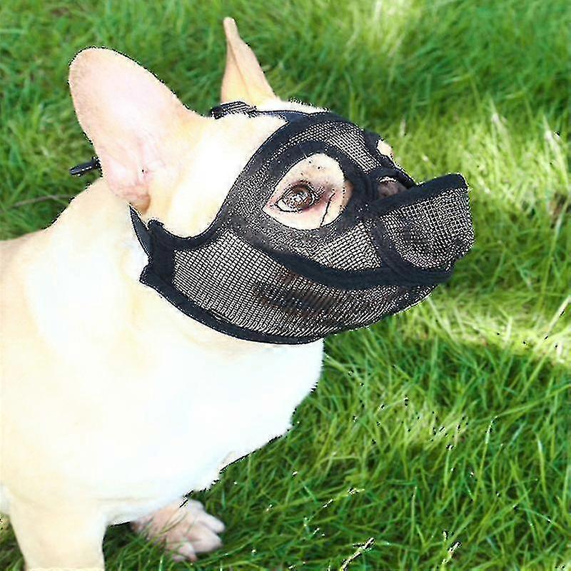 Mesh Dog Muzzle Short Snout Dog Muzzle Dog Muzzle Adjustable Breathable Mesh Muzzle Bulldog Muzzle For Briting Chewing Barking Dog Mask, nero