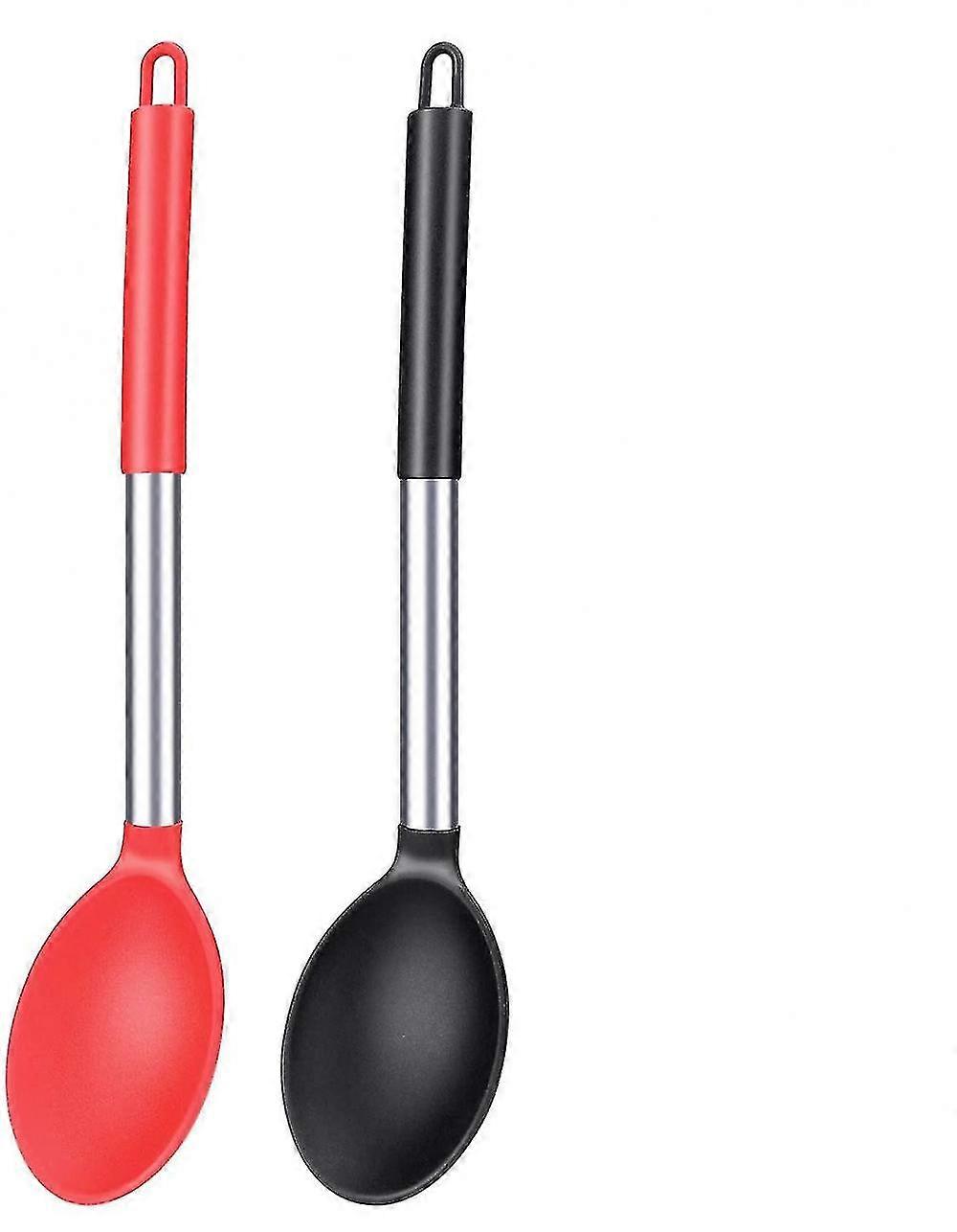 Pack Of 2 Large Silicone Cooking Spoon Non Stick Solid Basting Spoons