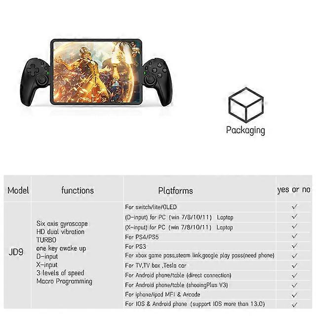 D9 Android Gamepad Mobile Phone Stretching Game Controller for IOS PC Tablet Switch PS3/PS4 Dual Hall Somatosensory Joystick