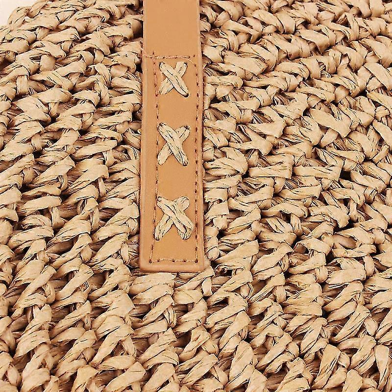 女性用ラウンドストローバッグ籐ショルダーバッグウィッカーシンプルポータブルビーチハンドバッグ