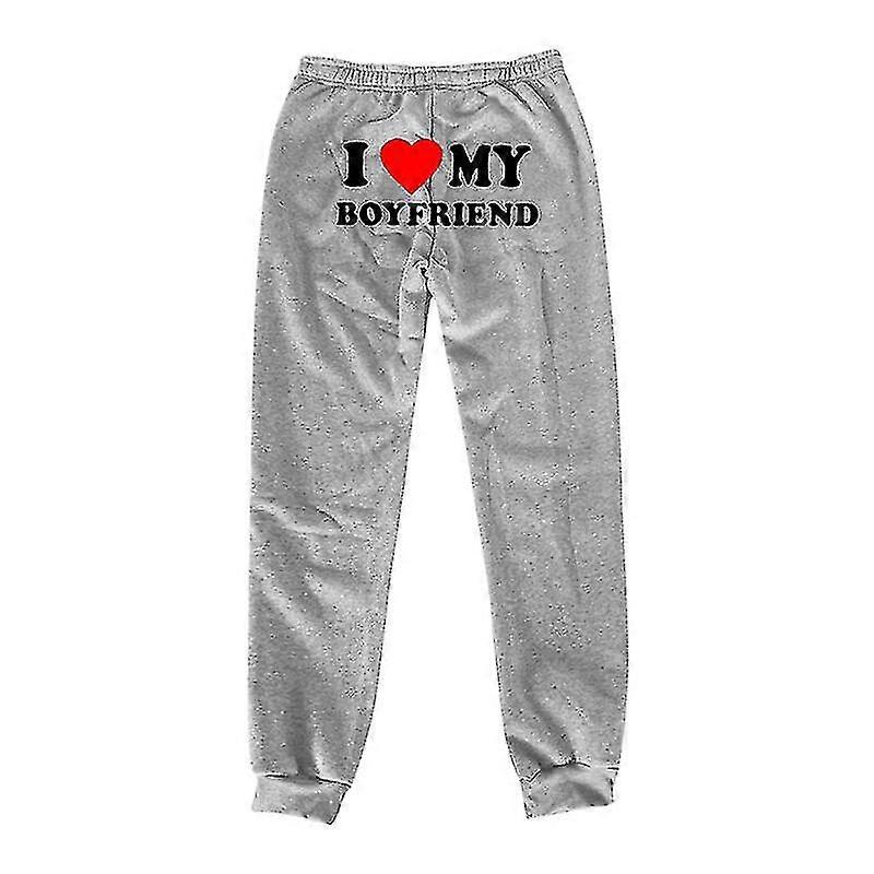 I Love My Boyfriend Sweatpants On Butt Fashion Elastic High Waist Jogger Pants