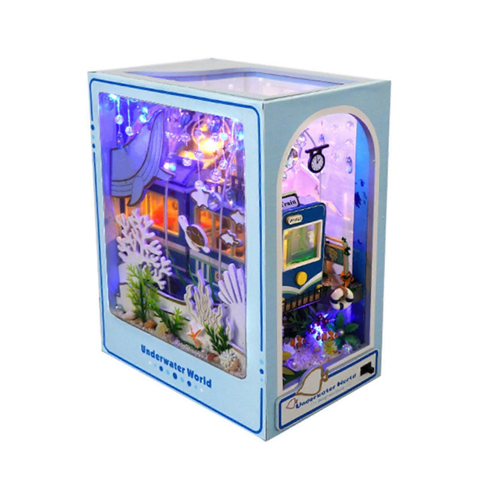 DIY Book Nook Kit 3D Wooden Puzzle Bookshelf Insert Decor with LED Light Brand New