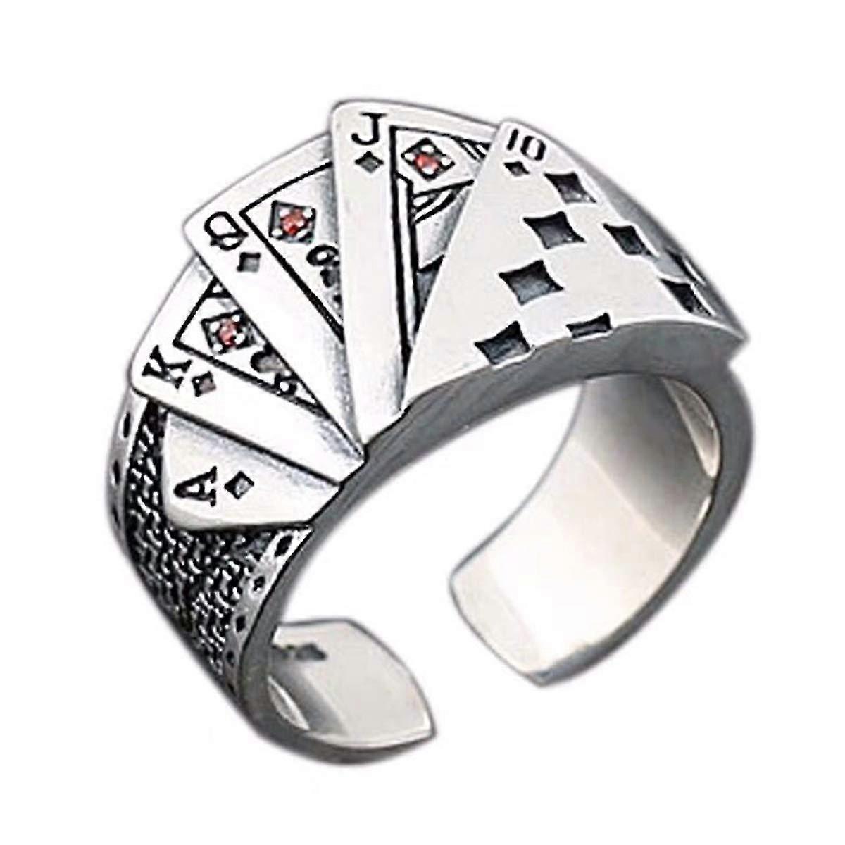 Open Adjustable Playing Card Ring - Vintage Silver J-0688